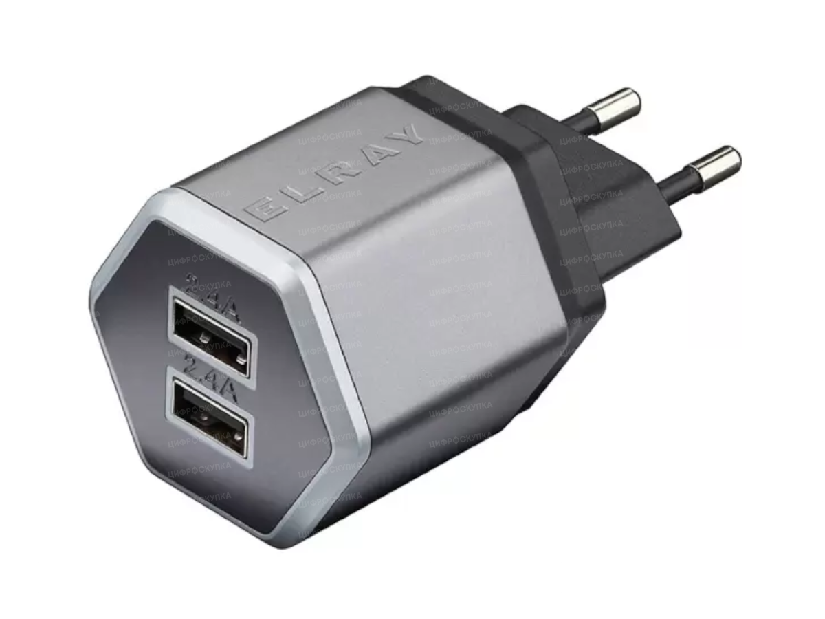 Elray 2 USB, 4.8A (cc2u48hex). СЗУ Elray. Автомобильное ЗУ Elray cc2u48hex, серый. Сетевое зарядное устройство Canyon 1usb-a, 2 USB-C,.